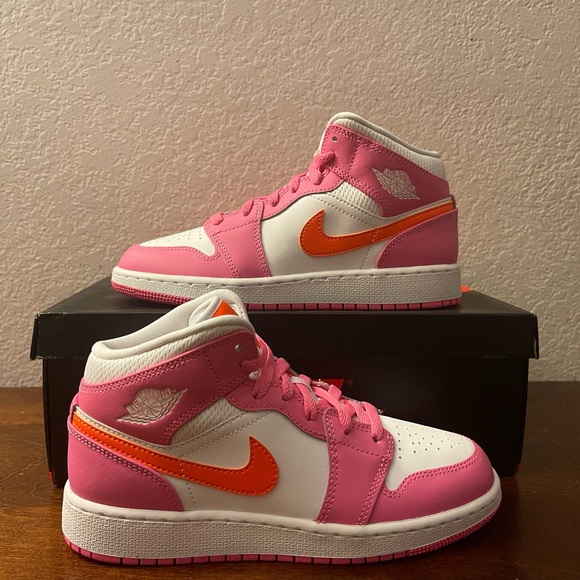 Jordan Shoes - Air Jordan 1 Mid GS Pinksicle Safety Orange Lifestyle Shoes DX3240-681 Size 5Y